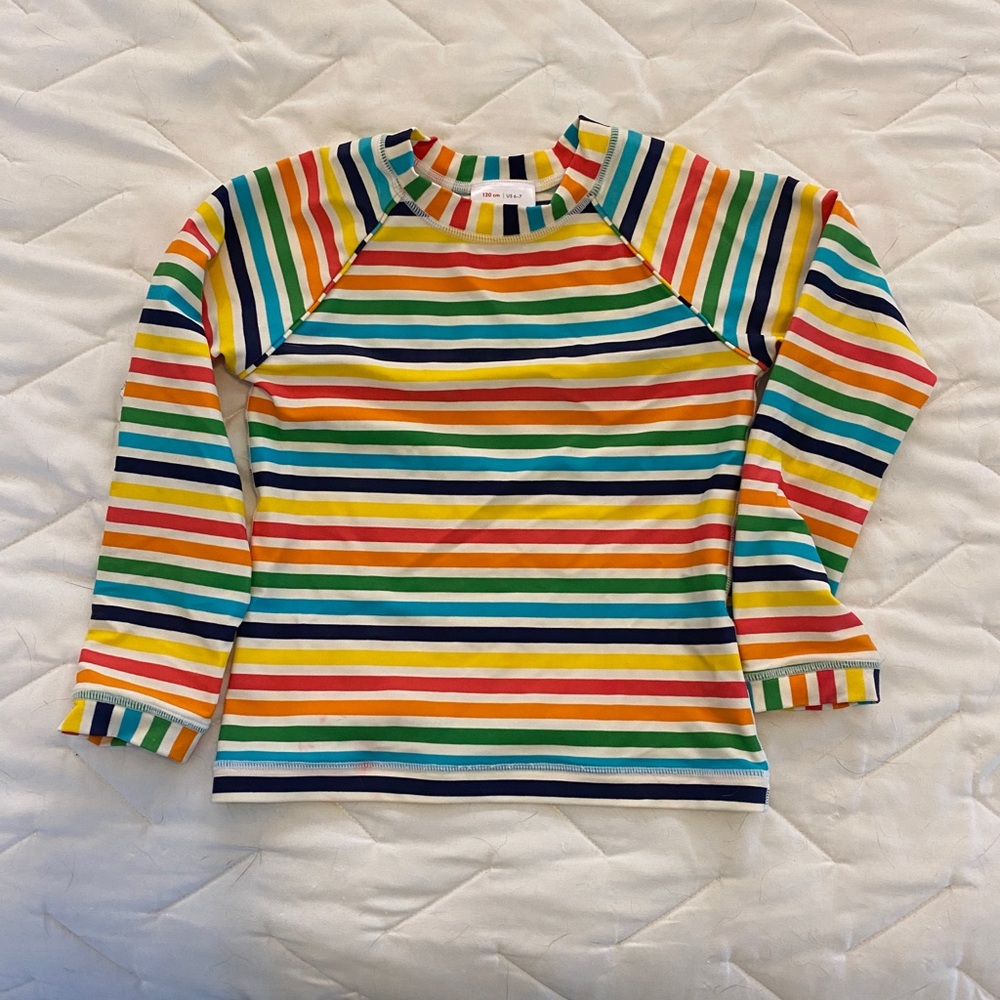 Hanna Andersson rainbow stripe swim rash guard 120/6-7